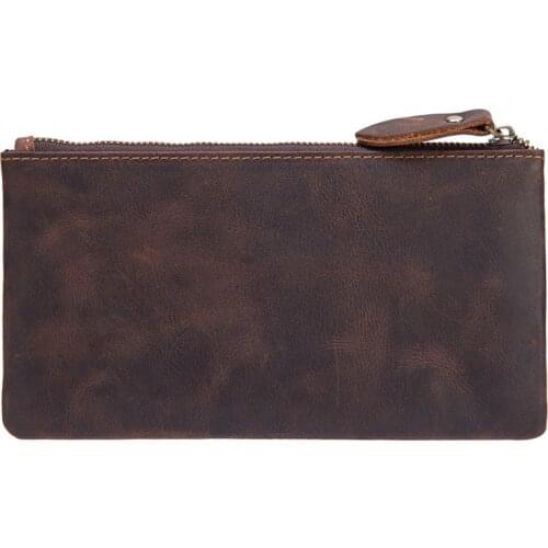 Mens Slim Wallet Genuine Leather Cridet Card Holder Zipper Phone Bag Women Coin Purse Money Box Long Handle Pouch Femal carteira