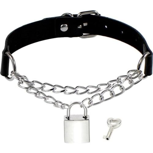 Rock Choker Lock Necklace Layered Chain On The Neck With Lock Punk Jewelry Mujer Key Padlock Pendant Necklace For Women Gift