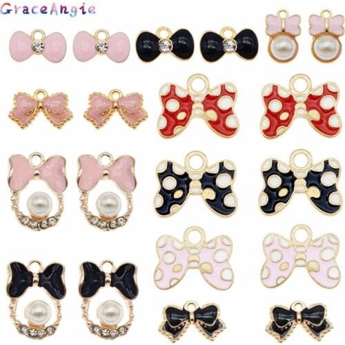 10pcs Mix Bow Jewelry charms Pearls pendant For Earrings Necklace Making package DIY Handmade Women Hair Accessories Crystal Top