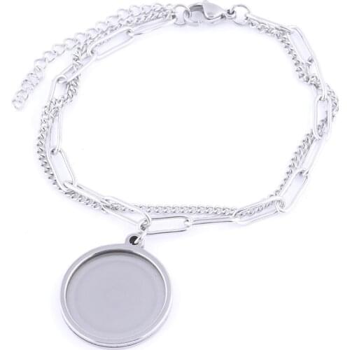 2pcs Adjustable Chain Bracelets Bezel Blanks Fit 20mm Cabochon Base Setting Diy Stainless Steel For Jewelry Making Acessories