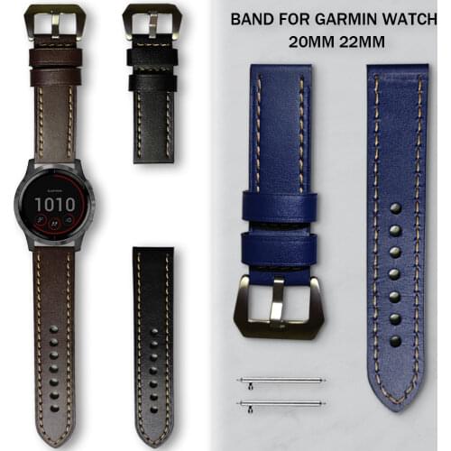 20mm 22mm Leather Loop Wrist Strap for Garmin Vivoactive 3 4 Watch Belt Band for Garmin Watch Active HR Bracelet Watchband Bands