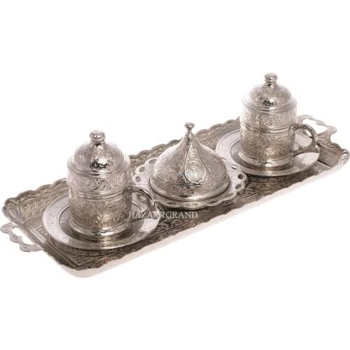 Luxury Turkish porcelain coffee pot set and plates DOUBLE COFFEE SET - OLD - WHITE-YELLOW-TIN -ANTIC COPPER-ANTIQUE YELLOW RECTA