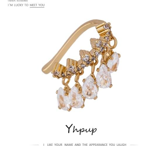 Yhpup 1Piece Temperament Geometric CZ Ear Clip Jewelry for Women Golden Delicate Cubic Zirconia Non-Piercing Ear Bone серьги