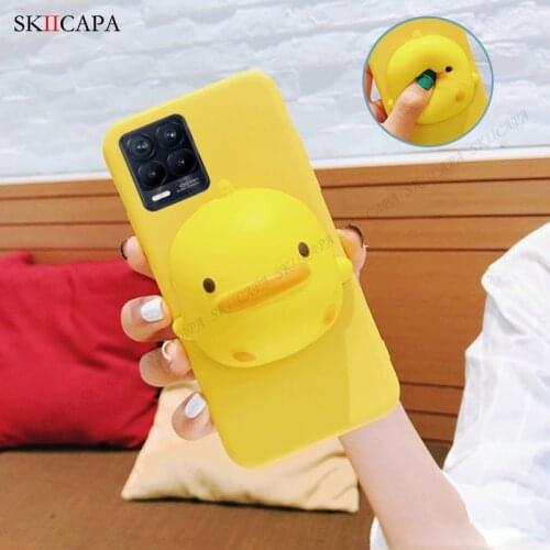 3D Cute Duck Silicone Phone Case For OPPO Realme 8 Pro V11 X50 Pro Back Cover For F17 PRO 4F Soft Unzip Stand Holder Phone Case