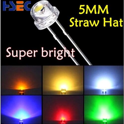 Super bright 1000pcs 5mm straw hats(4.8MM) Blue Red Green White Yellow Pink Purple Orange Warm White color 4.8mm Clear LED diode