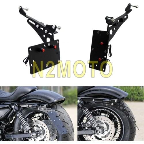 Motorcycle LED Licence Plate Frame Side Mount Horizontal Vertical Bracket for Harley Sportster XL883 XL1200 48 72 2004-2017