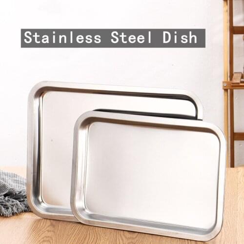 Thick Stainless Steel Square Dish Toasted Bread Rectangular Tray Barbecue Plate Intestines Fruit Tray Kitchen Microwave Oven