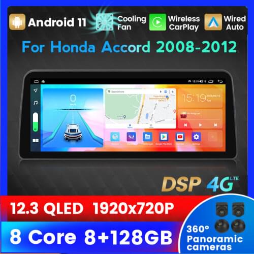 6+128 Android 10 QLED 12.3 Vertical Stand-UP Monitor Car Radio Multimedia Video Player GPS Navigation For Honda Accord 2008-2012