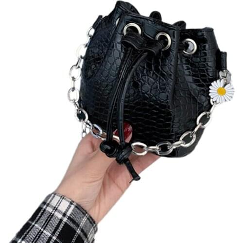 Women Crossbody Bags Solid Color Fashion Chain Shoulder Bag Small Bucket Bag for Ladies