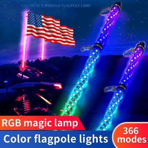 1/2PCS Lighted Spiral LED Whip 4FT Antenna w/Flag &Remote 300 LED Flagpole Lamp Remote control for Jeep ATV UTV 12V 24V