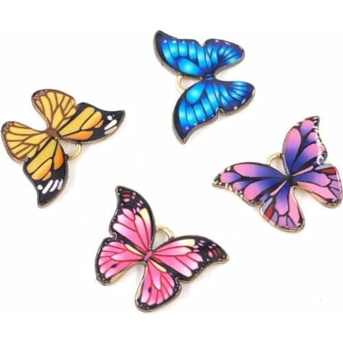 10pcs Color Printed Alloy Butterfly Pendant DIY Craft Supplies Materials Earring Necklaces Jewelry Accessory Decoration Supplies