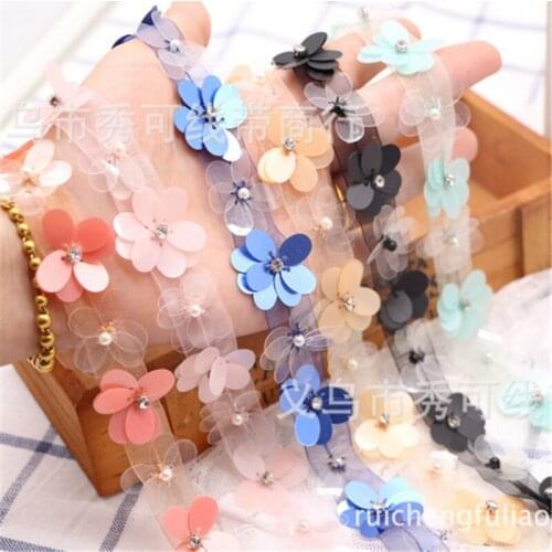 10Yards 6Colors hot sale multicolor rhinestones sequins beaded lace trim clothing accessories handmade diy accessories LC0029