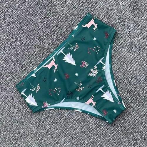 2021 Summer Women Bikini Panties High Waist Swimwear Bottom Green Printing Female Swimsuit Briefs Beachwear Bathing Suits