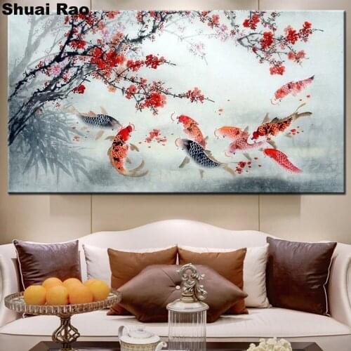 3d Plum blossom koi fish diamond painting cross stitch DIY crystal paintings square drill full round diamond embroidery sale Big
