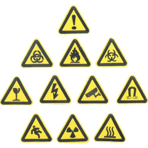 Mini Warning Hazard Logo Cloth Sticker Reminder Label Creative Design Clothing Bag Hat Accessories Cool Handsome Patch 5pcs