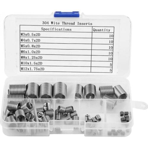 60Pcs/Set M3-M12 Screw Thread Inserts Stainless Steel Coiled Wire Helical Threaded Insert Assortment Kit Fasteners Repair Tools