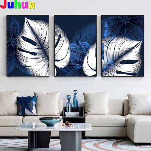 Abstract Blue White Plant Leaf 5d diy Diamond Painting Full Square round Diamond Embroidery gift mosaic decor nordic picture