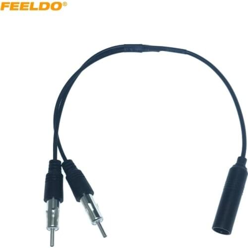 FEELDO Car Stereo Audio Cable Radio Antenna Aluminum Plug In 2 For 1 Extension Auto FM/AM Antenna Cable Adapter