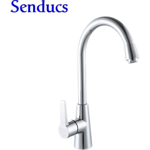 Free shipping Newly Copper kitchen faucet with single handle kitchen sink mixer tap of polished chrome hot cold water faucet