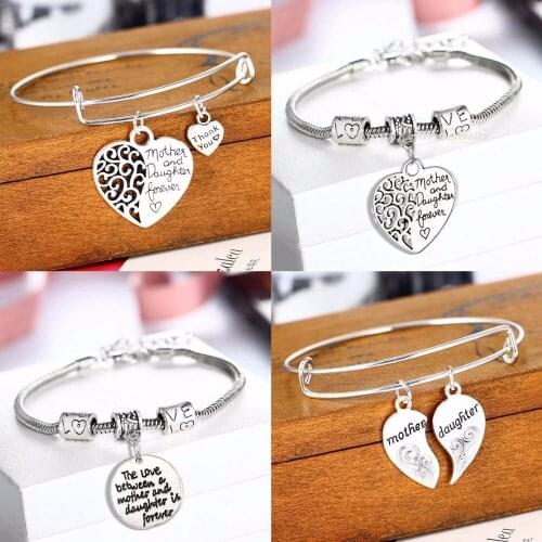 Thank You Heart Mother And Daughter Bracelet Family Mom Mommy Girls Bangle Love Beads Mothers Gifts Female Women Charm Jewelry