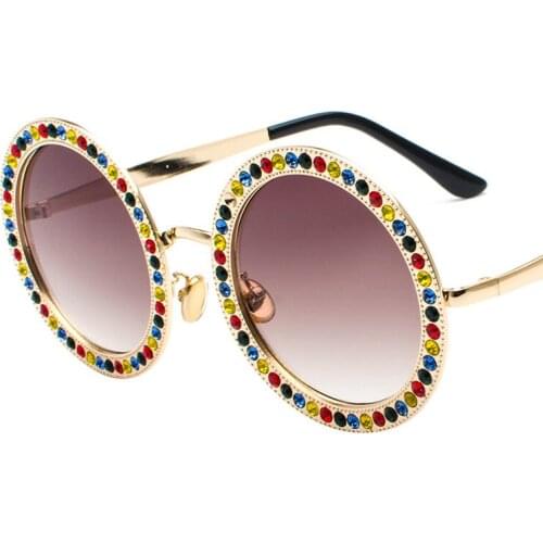 Diamond Round Sunglasses Women Luxury Brand Designer Crystal Sun Glasses Female Alloy Frame Gemstone Shades Gafas De Sol