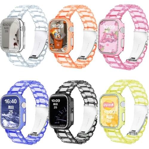 Plastic Watch Band Diamond Case for Apple Watch Series 6 5 4 3 2 1 Clear Watch Strap Cover for IWatch 38mm 40mm 42mm 44mm Correa