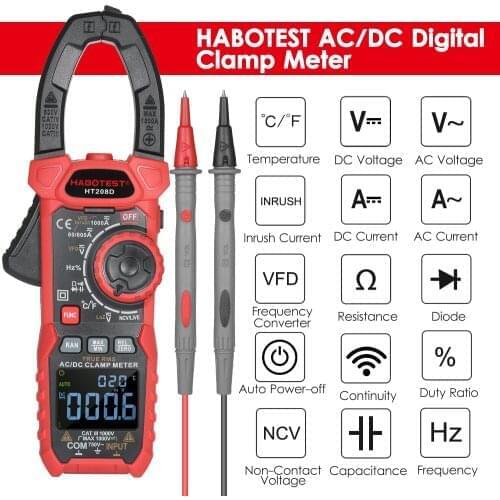 HABOTEST AC/DC Digital Clamp Meter True-RMS Multimeter Anto-Ranging Multi Tester