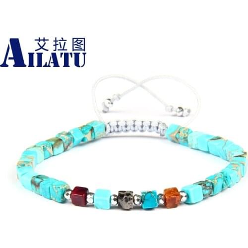 Friendship Jewelry 4mm Natural Colorful Sea Sediment Imperial Square Stone Beads Bohemia Macrame Bracelet