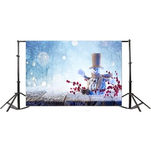 Photography Backdrop Merry Christmas Branch Cute Snowman Bokeh Halos Glitter Sequins Snow Vintage Stripes Wood Floor