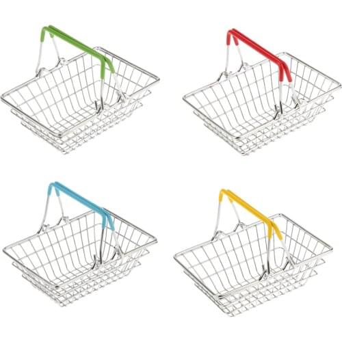 Simulation Mini Metal Shopping Hand Basket Toys, Table Storage Basket Toy for Children, Kids Pretend Play Toy