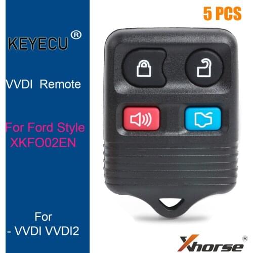 KEYECU 5 Pieces, XHORSE English Version XKFO02EN for Ford Style Wire Universal Remote Key - 4 Buttons - for VVDI Key Tool, VVDI2