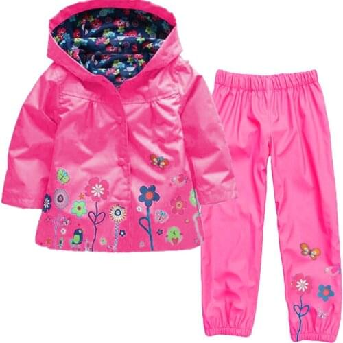 9 Color Cute Cartoon Flower Butterfly Rain Clothing Set For Girl 2-6 Years Old Kids Full Sleeve RainCoat + Pants 2Pcs Girls Suit