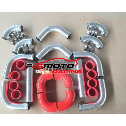 Aluminum Universal Intercooler Turbo Piping pipe Kit +red hose kits 3" Inch 76mm