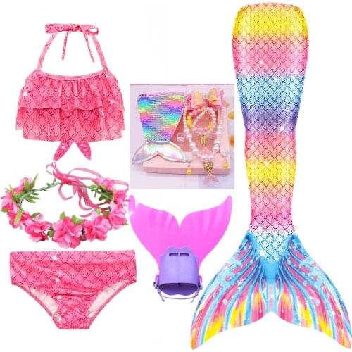 Colorful Baby Girls Swimwear Kids Party Fancy Dress Costumes Ariel Princess Little Mermaid Tail Swimsuit with Swimming Fins