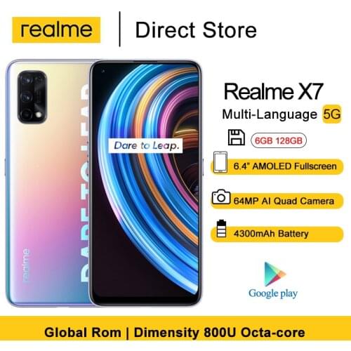 Realme X7 5G Mobile Phone 6GB 128GB 6.4 Inch Dimensity 800U Octa-core 64MP Camera 4300mAh 65W Fast Charger Android Smartphone
