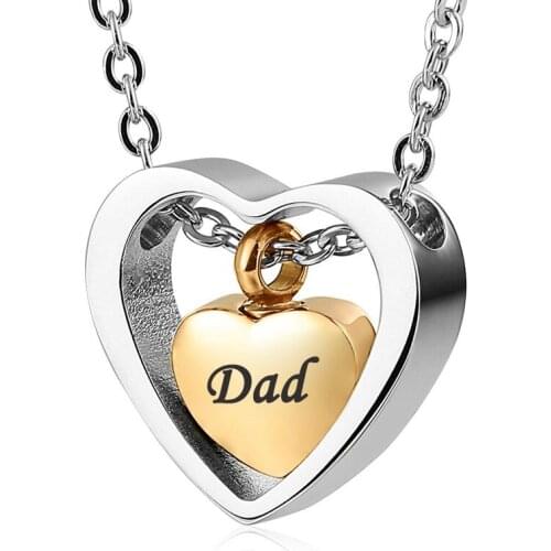 Fashion Engraving Custom Stainless Steel Double Heart Gold Pendant Cremation Urn Necklace for Ashes Keepsake Memorial