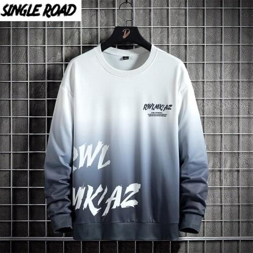 Single Road Mens Crewneck Sweatshirt Men 2021 Graphic Gradient Harajuku Sweatshirts Streetwear Casual White Oversized Hoodie Men