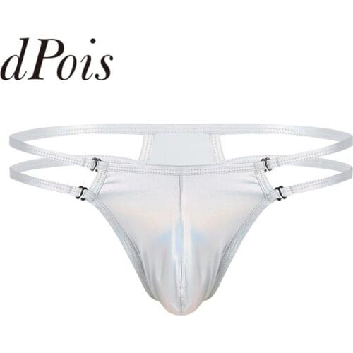 Mens Shiny Metallic Lingerie Low Rise Bulge Pouch T-Back Jockstrap G-string Thongs Bikini Briefs Underwear Panties
