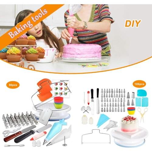 106pcs/set Cake Turntable Set Pastry Tube Fondant Tool Kitchen Dessert Baking Pastry Tools Cake Decorating Kit Bakeware