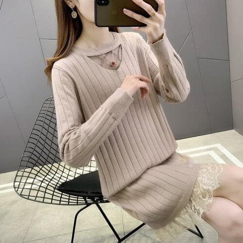 Room 194501, no. 2 in 2 】 to film in long lace stitching knitting dress [1032] 52