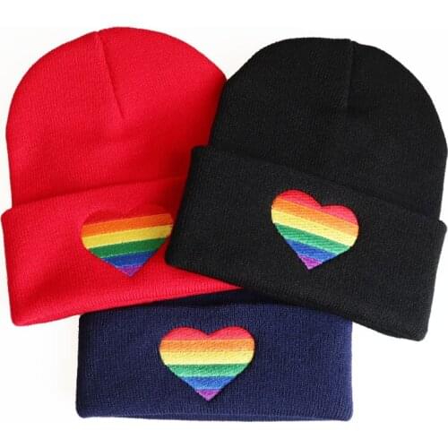 New Brimless Cap Rainbow Love Embroidery Knitted Cap Pullover Cap Wool Cap Hip Hop Winter Hat