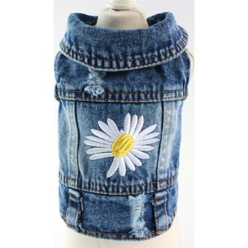New Spring Summer Autumn Xs Dog Clothes For Small Dogs Boy Girls Teddy Floral Blue Jean Jacket Vest Puppy Outfit Pet Clothing