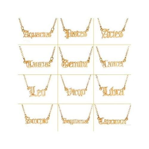 New best selling jewelry personality creative twelve constellation necklace retro English letter pendant clavicle chain