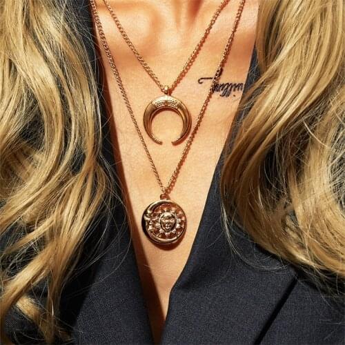 New style Sun Goddess Necklace creative simple temperament Moon Pendant sweater chain