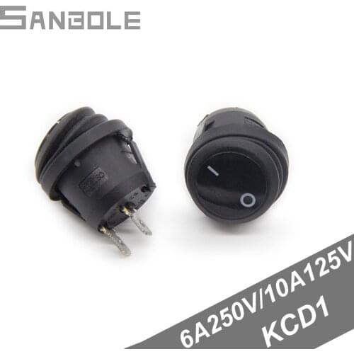 Rocker Switche 20mm Round Bring Waterproof Cover 2 Foot 2 Position KCD1 Black 6A 250V/10A125V (10PCS)