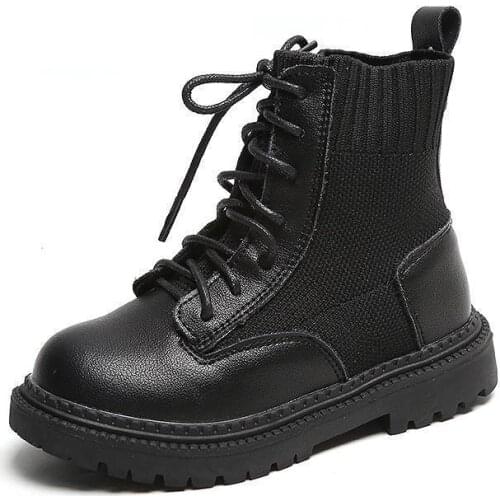 Skoex Autumn And Winter Childrens Martin Boots Boys And Girls Fashion Plus Velvet Boot Leather Comfortable Warm Small Boots