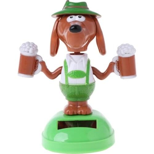 Solar Powered Dancing Bobble Head Beer Dog Educational Toy Car Ornament Toy Kids