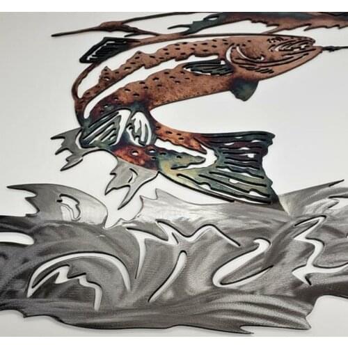 Solo Mallard Hunting & Trout Fishing Scene Metal Wall Art Animal Shape Wall Decal Vivid Decoration for Home HE