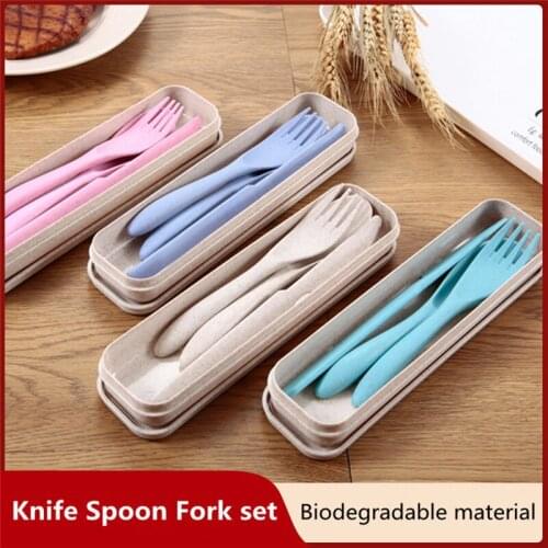 3pcs/Set Wheat Straw Cutlery Ultralight Hiking Camping Travel Tableware Children Spoon Fork Knife Portable Outdoor Utensils