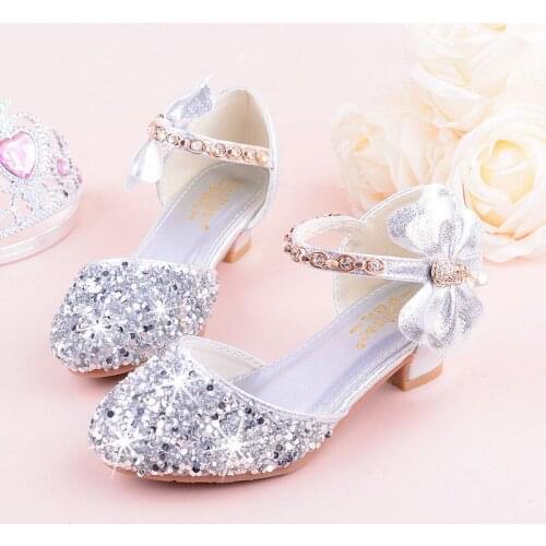 Girls Party Dress Shoes Wedding Infant Kids Baby Girls Fashion Sequins Bowknot Princess Leather Shoes High Heels Dance Sandals